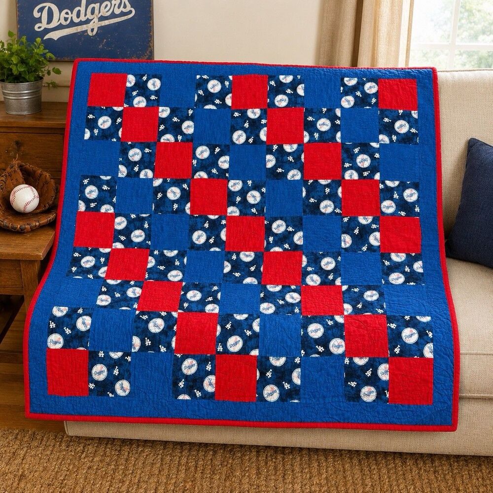 Los Angeles Dodgers Handmade Patchwork Quilt 36x37 Baseball Stitching Lap Throw
